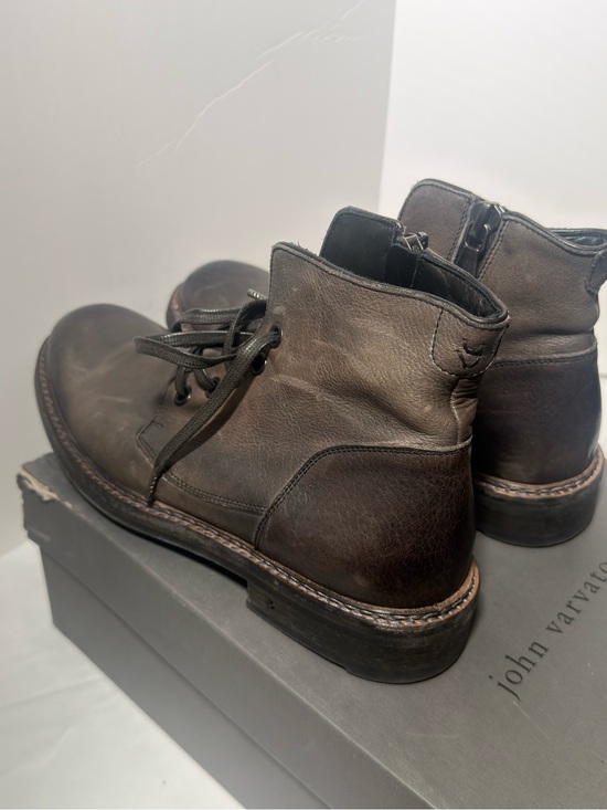 John Varvatos Dark Brown Leather Lace-Up Combat Boots main image 6
